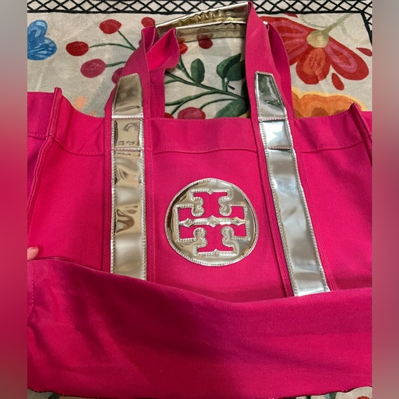 Tory Burch Ella Canvas Tote in Hot Pink - Picture 7 of 15